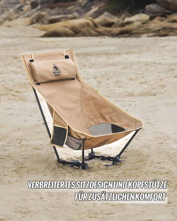 Крісло для кемпінгу OneTigris DRAGONHIDE, висока спинка, складне, вантажопідйомність 125 кг, легке складне кемпінгове крісло, складне рибальське крісло з 2 боковими кишенями, надлегке складне крісло для використання на свіжому повітрі, для походів, коричн