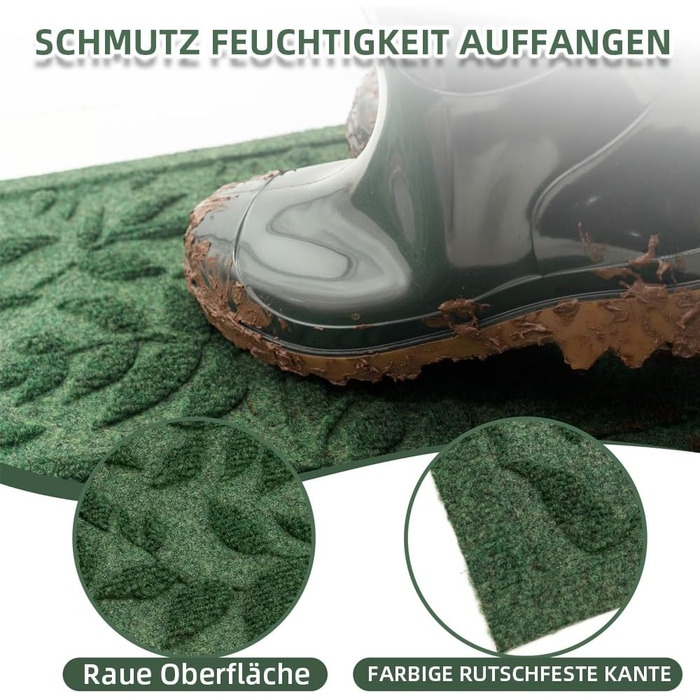 Зелений килимок для дверей для приміщень та вулиці з протиковзкою функцією, килимок для уловлювання бруду, міцний та довговічний гумовий килимок для дверей, (зелений, 45x75 см) 45 x 75 см (прямокутний) зелений