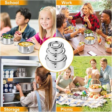 Контейнери з нержавіючої сталі з кришками, 3 шт., ланч-бокс з нержавіючої сталі 304, герметичний металевий контейнер, ідеально підходить для походів, обідів, залишків їжі, супів, салатів