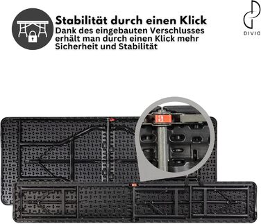 Набір для пивного саду DIVID, 3 предмети Стіл 2 лавки Для використання в приміщенні та на вулиці Складаний з ручками для перенесення ВxШxГ 73x180x75 см Садовий стіл (DIV-200/WOOD Set)