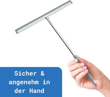 Ракель для душу Libaro FANO нержавіюча сталь силікон сірий широка довга ручка, ракель для душу без свердління, ракель для вікон ракель для води душ стіна, підлога і вікно, склоочисник для ванної ракель душової кабіни