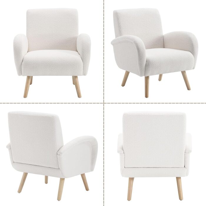 Сучасне крісло для відпочинку, м&39яке крісло з високоякісним штучним хутром та ніжками з масиву дерева, надзвичайно зручне крісло для читання для вітальні, спальні, легке складання, білий колір