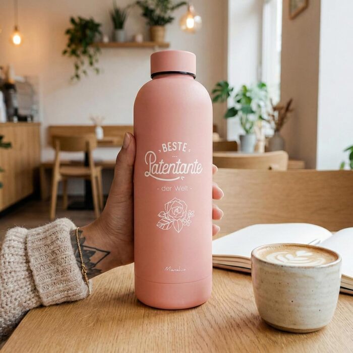 Подарункова термопляшка Manahia Godmother - Найкраща хрещена мати у світі - Термос з нержавіючої сталі 500 мл рожевого кольору - Ідея подарунка на хрестини, день народження та Різдво - У комплекті подарункова коробка