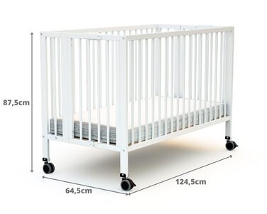 Складане дитяче ліжко 60x120 см Біле Складане дерев&39яне дитяче ліжко на колесах Біле 60 x 120-124,5 x 64,5 x 87,5 см, 4 - PRO ESSENTIEL