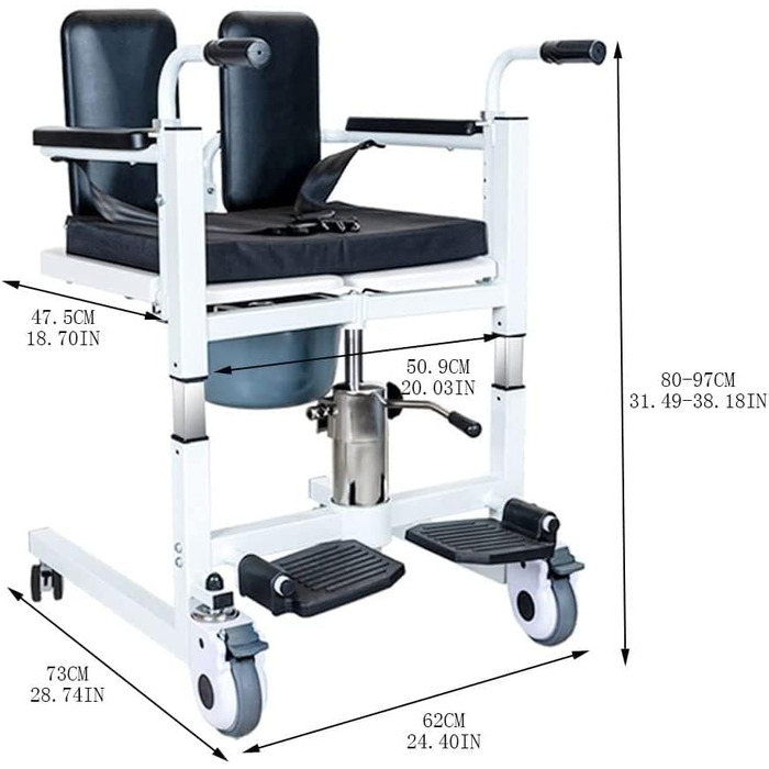 Портативне крісло для домашнього транспорту, інвалідні візки у ванній кімнаті з посиленою гідравлічною опорою для штанги, для літніх людей з обмеженими можливостями