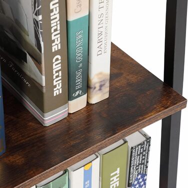 Дубова та чайна полиця, 5-ярусна книжкова шафа, окремостояча полиця, полиця-драбина, 172 см, відкриті вузькі полиці, сталевий каркас, промисловий дизайн, для офісу, кабінету, вітальні, спальні, вінтажний коричнево-чорний рустикальний коричневий