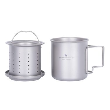 Титанова кружка Boundless Voyage 420 мл з чайним інфузером та кришкою, чашка для кемпінгу на відкритому повітрі з фільтром, легка одношарова кавова кружка зі складною ручкою, портативна, для походів, подорожей, пікніка, посуд для напоїв Ti3054D