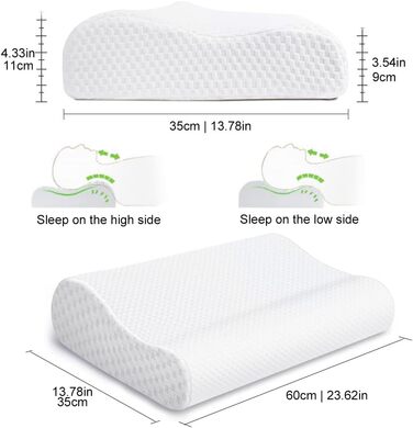Подушка для здоров&39я Findigit, подушка для голови з піни з ефектом пам&39яті, ортопедична подушка для підтримки шиї для сну на боці та спині, ергономічна подушка для шиї та шийного відділу хребта (60 x 35 x 11/9 см) J60 60 x 35 x 11/9 см