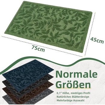 Зелений килимок для дверей для приміщень та вулиці з протиковзкою функцією, килимок для уловлювання бруду, міцний та довговічний гумовий килимок для дверей, (зелений, 45x75 см) 45 x 75 см (прямокутний) зелений