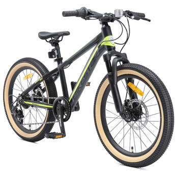 Дитячий алюмінієвий гірський велосипед BIKESTAR, 7 швидкостей Shimano, дискові гальма, вік 6 20-дюймовий дитячий гірський велосипед БЕЗ РИЗИКУ, чорний