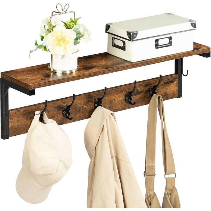 Вішалка для одягу HOOBRO настінна, настінна полиця з 7 гачками і полицею, підвісна полиця з вішалками, настінне кріплення, для пер
