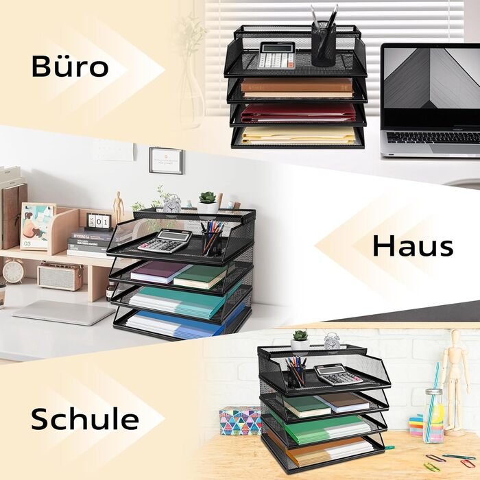 Штабелювані лотки для документів 5-ярусний лоток для листів великої місткості (32 x 25 x 30 см), підходить для зберігання офісного приладдя та документів (чорний колір)