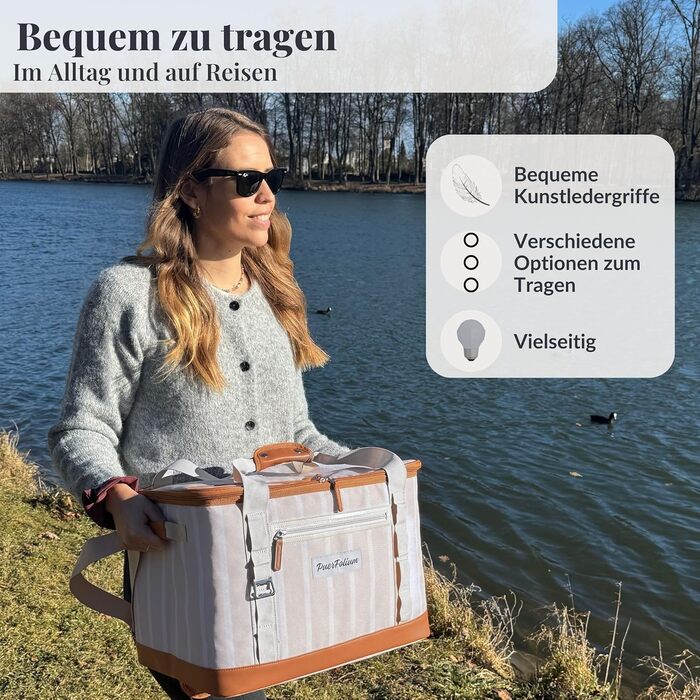 Велика складна сумка-холодильник 45 л для покупок, пляжу, пікніка, кошика для покупок, сумки для ланчу, термосумки, боксу-холодильника, портативна, пасивна, водонепроникна, 12 годин ізольована з клапаном, ретро XXL бежевий