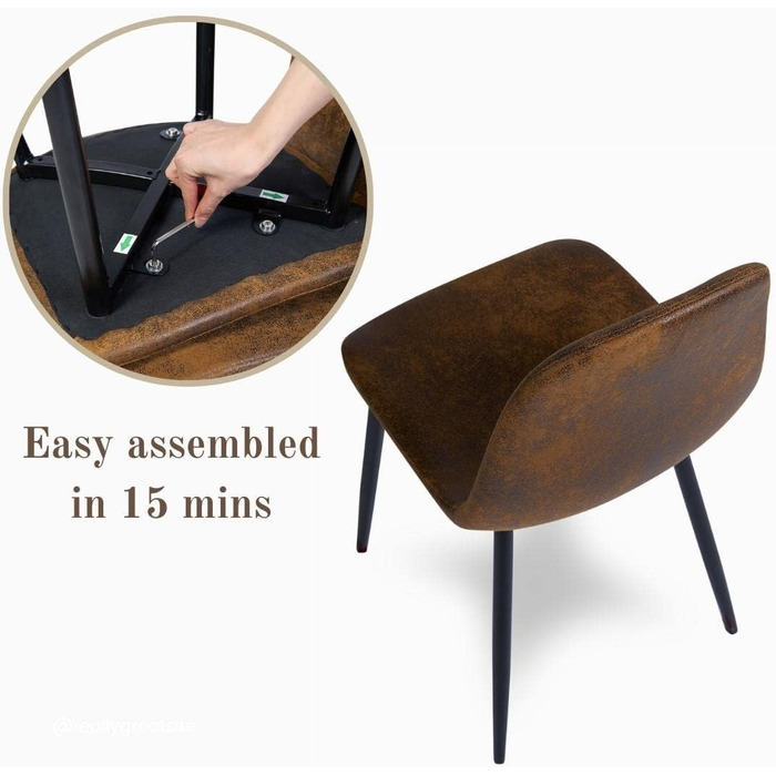 Комплект обідніх стільців Homy Casa з 4 предметів, скандинавський вінтажний стиль, сидіння зі штучної замші зі сталевими ніжками чорного та коричневого кольорів.