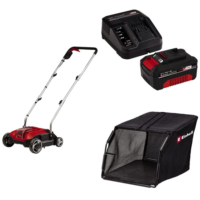 Аератор акумуляторний GC-SC 18/28 Li Power X-Change (18 В, безщітковий двигун, робоча ширина 28 см, 3 рівні глибини обробки, в комплекті акумулятор 4,0 Агод, зарядний пристрій та мішок для збору трави)