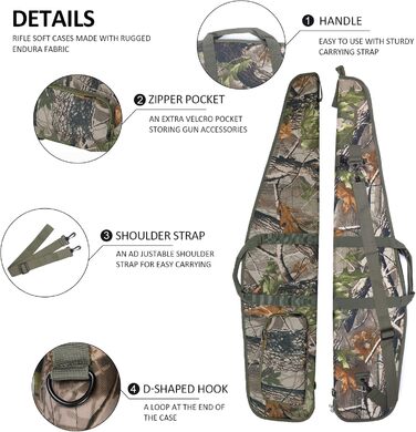 Сумка для гвинтівки AUMTISC 132 см – камуфляж, м’яка підкладка, для страйкболу, пневматики, полювання та стрільби