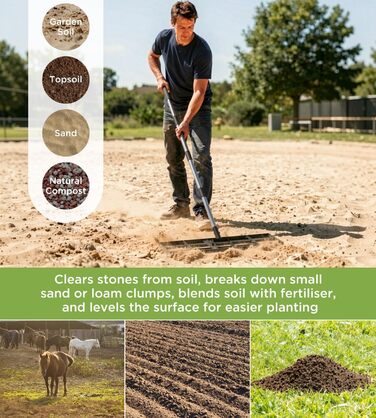 Вирівнювач для газону 75x25 см з регульованою ручкою, граблі-рівняльник з нержавіючою сталевою ручкою 180 см, міцний та енергозберігаючий вирівнювач для саду, подвір'я, гольф-поля, легке вирівнювання піску та ґрунту 75 x 25 см