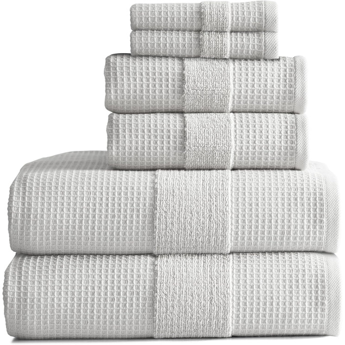 Набір вафельних рушників Aire & Raine з 100 бавовни, 6 предметів світлі вафельні рушники для ванних кімнат, двосторонні до м'якої