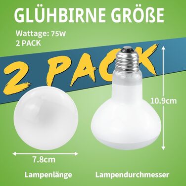 Теплова лампа для рептилій LUCKY HERP 75 Вт 2 уп, теплова лампа тераріум Черепаха для купання, E27 Нагрівальна лампа для рептилій, черепах, курей, бородатих драконів, собак