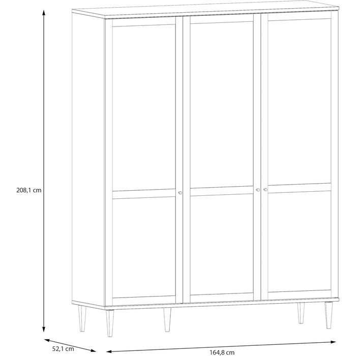Шафа 165, Шафа в стилі бохо з 3 дверима, вішалка для одягу, полиці, інженерна деревина, декор дуба Elegancia/технораттан, 165 см завширшки x 208 см заввишки x 52 см завглибшки, 3-дверна шафа