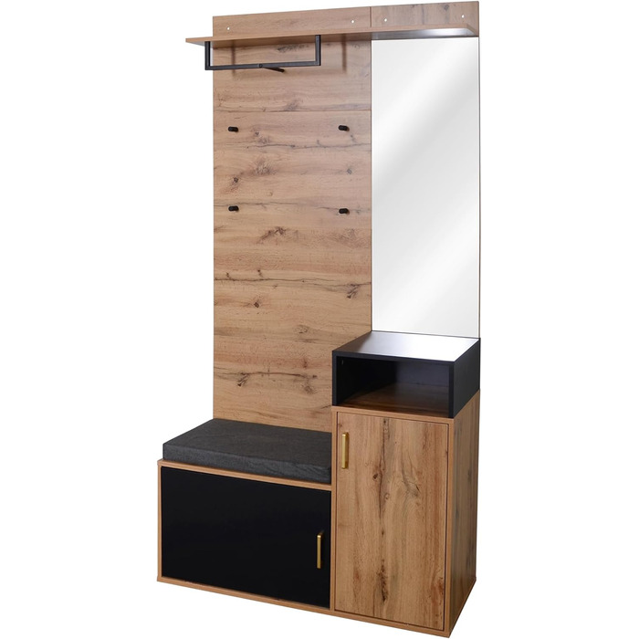 Комплект вішалки з 4 гачками для одягу, дзеркалом, тумбою для взуття, настінною вішалкою для одягу, верхньою полицею, лавкою для в