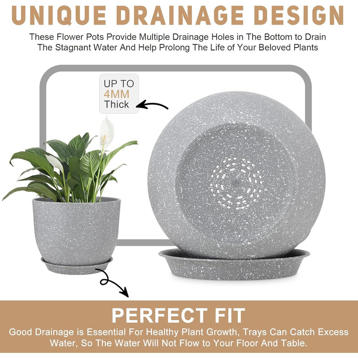 Горщики для квітів YNNICO 30,5 см, 25,4 см, 22,9 см, 3 шт. и, квіткові горщики з кількома сітчастими дренажними отворами, великі к