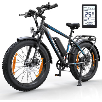 Чоловічі електричні велосипеди Ebike 48V 13Ah 624Wh знімний акумулятор, 24-дюймові жирові шини 250W мотор 5 PAS режим жіночий E Bike 7-швидкісний з РК-дисплеєм синій13AH 624Wh 62Nm.