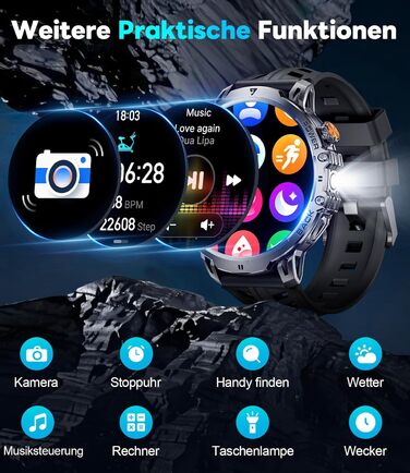 Розумний годинник LIGE Military для чоловіків (3 ремінці) - 1000 мАг/1,85 дюйма HD великий сенсорний екран/світлодіодна підсвітка, фітнес-годинник з понад 110 спортивними режимами, відстеження серцевого ритму/сну, спортивний годинник для iOS/Android, наси