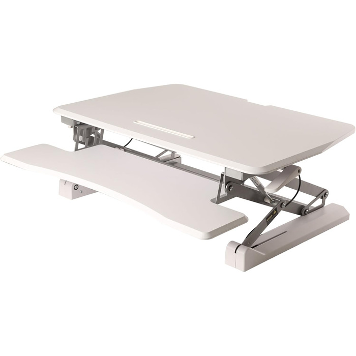 Стіл-конвертер Seville Classics 90 см з пневматичним регулюванням висоти сидячи-стоячи з газовою пружиною, металевий, білий 90 см x 59 см пневматичний білий