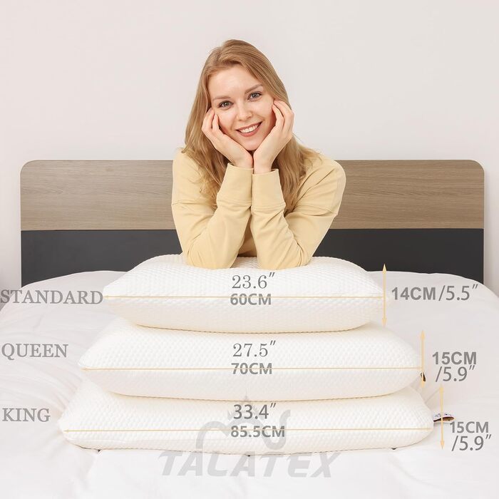 Подушка Talalay виготовлена зі 100 натурального латексу, знімає тиск, біль у шиї та плечах, без хімічних речовин з піни з ефектом пам&39яті, ідеальна упаковка (Med, King (834015) см) Medium King (834015) см