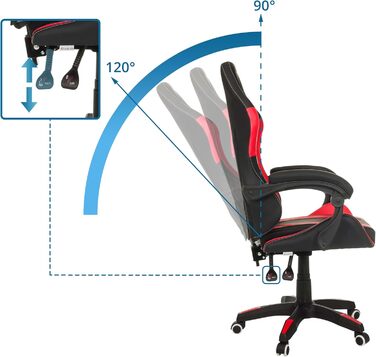 Офісне крісло, ігрове крісло GAMEBREAKER W02, письмове крісло з підголівником та поперековою опорою, регульована висота, штучна шкіра чорного/червоного кольору.