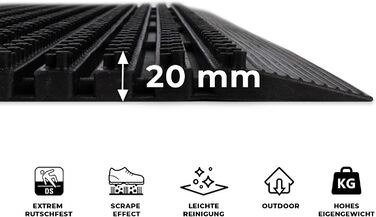 Килимок для дверей KARAT для використання в приміщенні та на вулиці - Килимок для дверей з міцними щітками - Вхідний килимок - Килимок для бруду, скребок для взуття, килимок для дверей (60 x 90 см, гума) Гума 60 x 90 см (прямокутний)