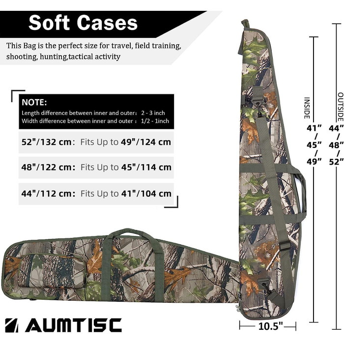Сумка для гвинтівки AUMTISC 132 см – камуфляж, м’яка підкладка, для страйкболу, пневматики, полювання та стрільби