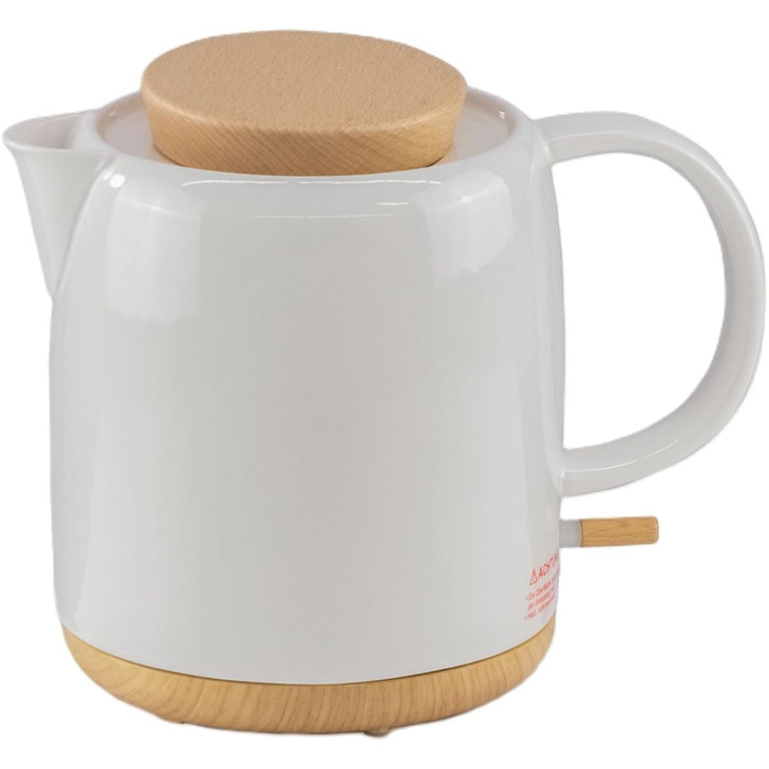 Електричний чайник з кераміки з дерев'яною кришкою, об'ємом 1 літр, білий - Сучасний дизайн. 1200 Вт, 220 В, 50-60 Гц. Чайник елек