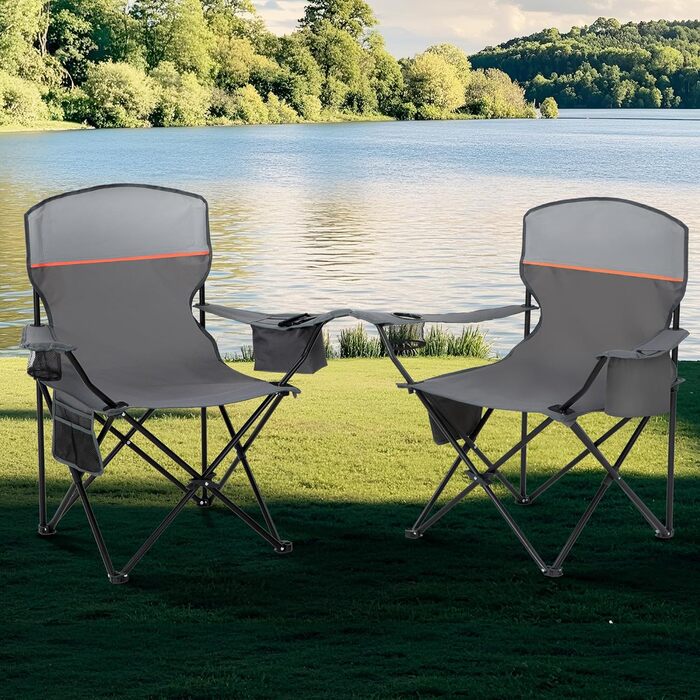 Кемпінгове крісло, 2 шт., складне крісло, кемпінгове крісло з підставками для чашок, складне крісло, кемпінгове рибальське крісло, складне з підлокітниками, вуличне крісло сірого кольору, 39S CAMP