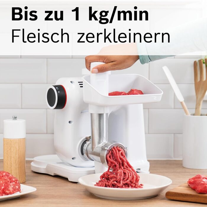 М'ясорубка Bosch MUZS2FWW для кухонних комбайнів серії 2 з проштовхувачем, перфорованим диском із нержавіючої сталі 4,5 мм, підходить для риби та овочів, легке очищення