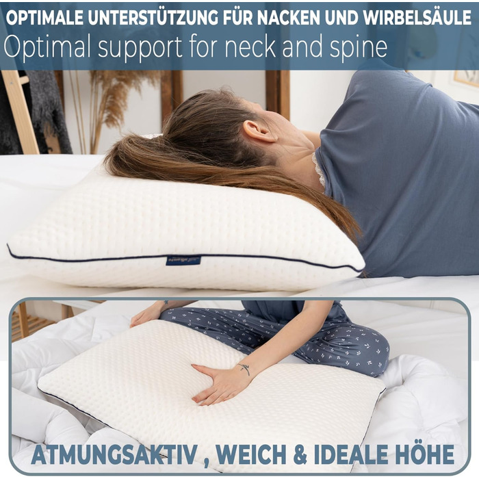 Подушка alkamto з піни з ефектом пам&39яті 70x45 см Ергономічна подушка для підтримки шиї Сертифіковано Oeko-Tex Терморегулюючий чохол Гіпоалергенна та придатна для прання Для сну на спині та на боці