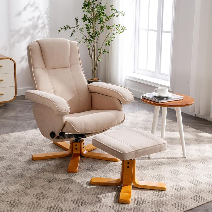 Крісло-табурет SVITA Charles, бежеве крісло для телевізора, обертове крісло, поліестер, дерево