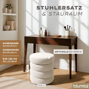 Круглий стілець Blumtal з чохлом з букле - міцний стілець з чохлом з тканини букле, 42 x 42 x 47 см - невеликий туалетний стілець - гарний вигляд букле - круглий стілець, кремове букле