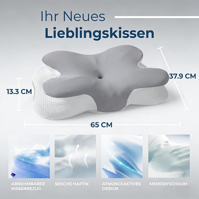Подушка для шиї з піни з ефектом пам&39яті, знеболювальна охолоджувальна подушка з повільним відновленням, регульована ергономічна ортопедична подушка для сну на боці, спині та животі, сіра