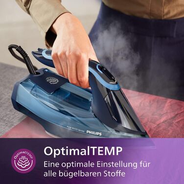 Парова праска Philips серії Azur 8000 - безперервна пара 55 г/хв, паровий удар 240 г, 3000 Вт, технологія OptimalTEMP, SteamGlide