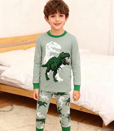 Піжами для хлопчиків з динозаврами, комплект піжами з довгими рукавами, дитячий бавовняний зимовий нічний одяг, розміри 98, 104, 110, 116, 122, 128, 134, викрійка 4, 8-9 років