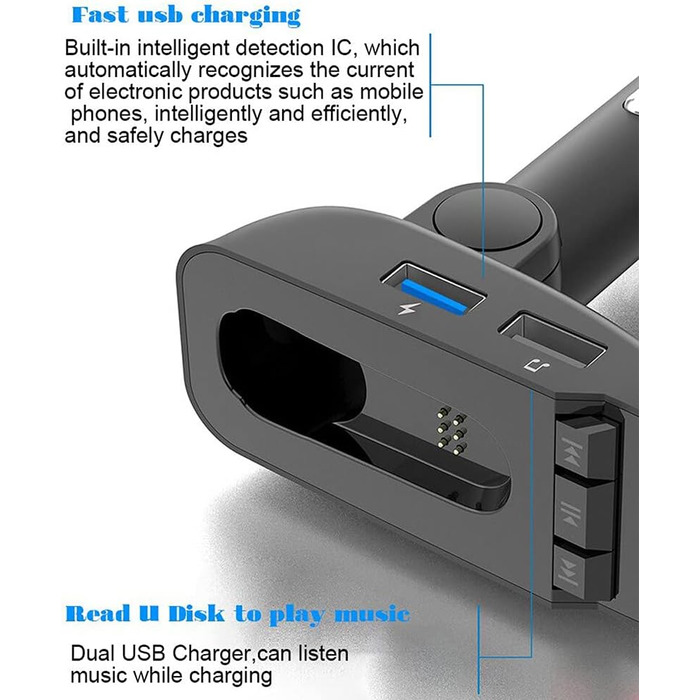 Автомобільний Bluetooth MP3-плеєр MP3-плеєр Радіоадаптер з навушниками Bluetooth-гарнітура Гучний FM-передавач Передавач Bluetooth-навушники Автомобільний зарядний пристрій з перемикачем