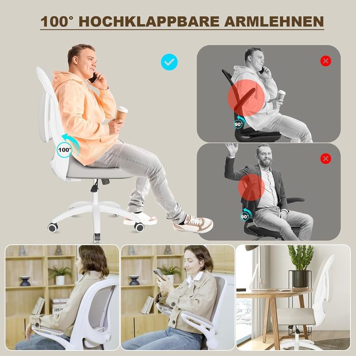 Крісло для офісу Bionic 4D з поперековою підтримкою, ергономічне офісне крісло з підлокітниками, що відкидаються на 100, регульоване по висоті офісне крісло, сітчасте комп&39ютерне крісло, відповідає стандарту EN12520, сіро-бежеве