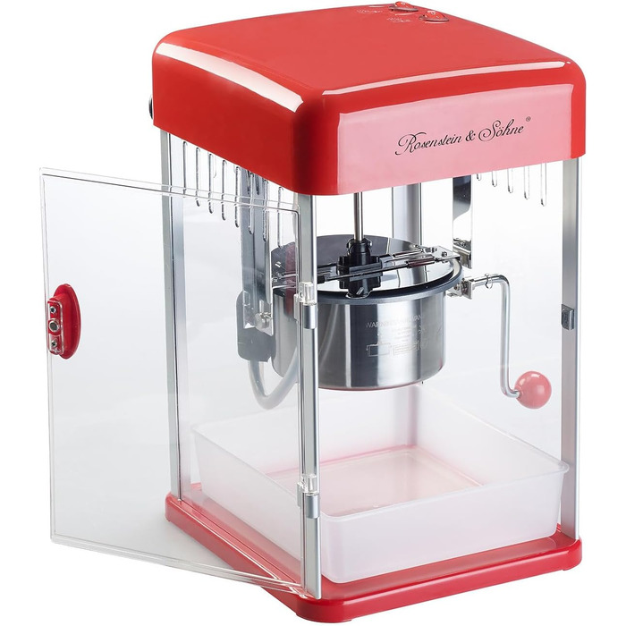 Професійна машина для приготування попкорну Rosenstein & Shne професійна ретро-машина для приготування попкорну Cine з горщиком з нержавіючої сталі в стилі 50-х років (машина для попкорну з нержавіючої сталі, машина для попкорну ретро, солодка вата) Ретро