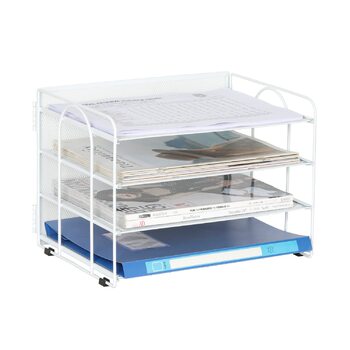 Металевий офісний органайзер EasyPAG з 4 відділеннями A4, тримач для документів, лоток для файлів, тримач для журналів, лоток для листів, органайзер для паперових журналів, білий