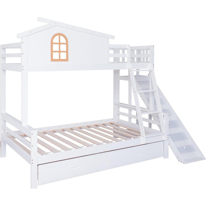 Двох'ярусне ліжко Idemon з характерними вікнами та чотириступеневими відкидними сходами, дитяче та материнське ліжко з гіркою, з д