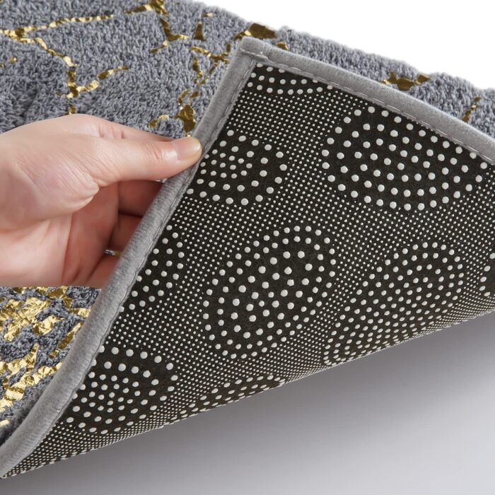 Килимок для ванної QJHOMO з нековзним покриттям, що миється, сірий килимок для ванної кімнати, золотистий декоративний килимок, розкішні аксесуари для ванної кімнати, м&39який абсорбуючий килимок з мікрофібри для ванни, 50x80 см (прямокутний) сірий та зол