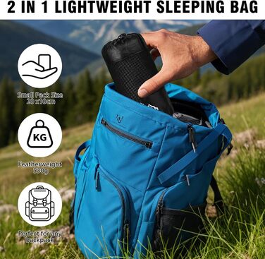 Бавовняна підкладка для спального мішка, надлегкий дорожній спальний мішок, дорожній спальний мішок із двосторонньою блискавкою, підкладка для спального мішка з мікрофібри з кишенею для подушки для кемпінгу та походів, чорний