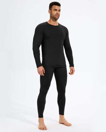 Комплект із 2 чоловічих термобілизни, функціональна білизна, комплект лижної білизни, зимова тепла флісова підкладка, довга білизна, дихаюча термомайка для чоловіків, чорний/чорний, XXL